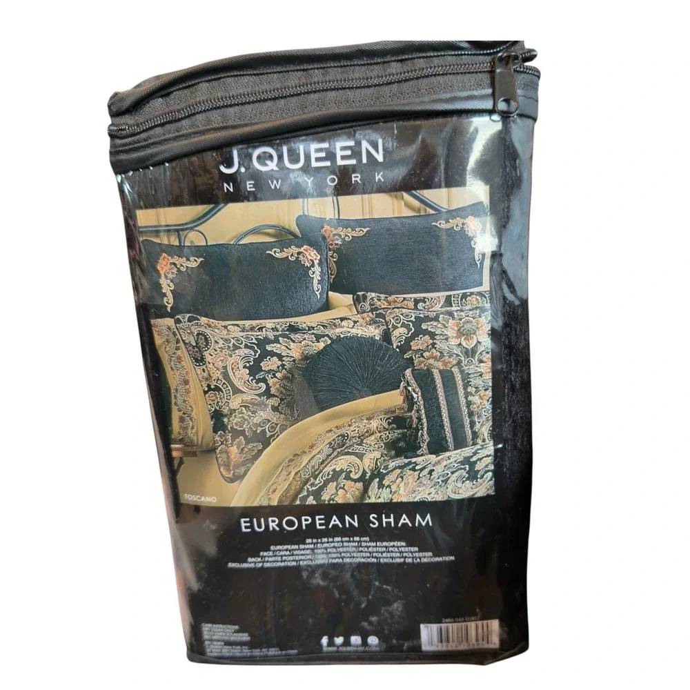 J Queen Toscano Black Euro Sham‎ Pillowcase 26x26 New